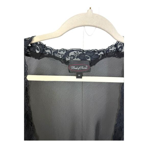 Bed Of Roses Nightie Robe Long Flare Sleeve Tie Black Sheer Lace Women’s M - Picture 2 of 10